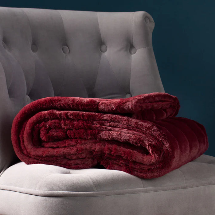 Empress Faux Fur Throw, Stripe, Ruby (Due Back In 10/04/2025)