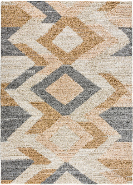 Enya Soft Shaggy Geometrical Beige & Grey Indoor Floor Living Room Rug