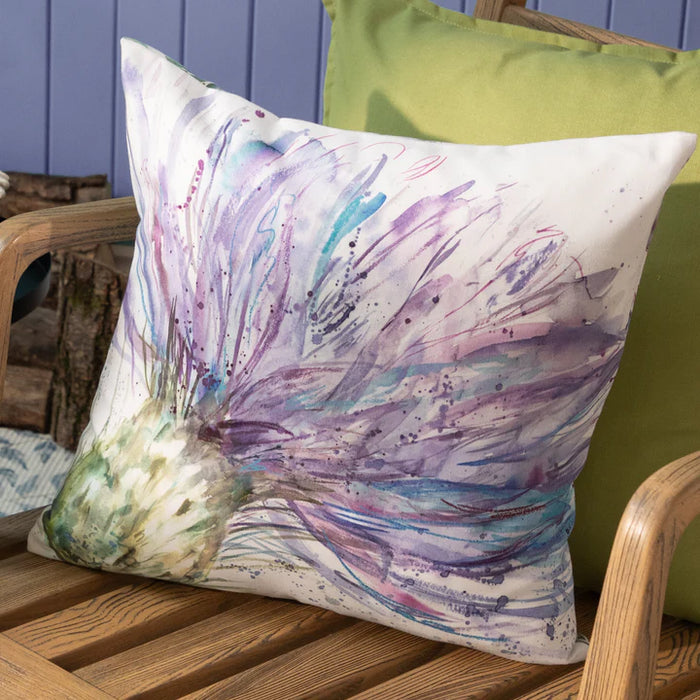 Waterproof Outdoor Cushion, Expressive Thistle Design, Purple