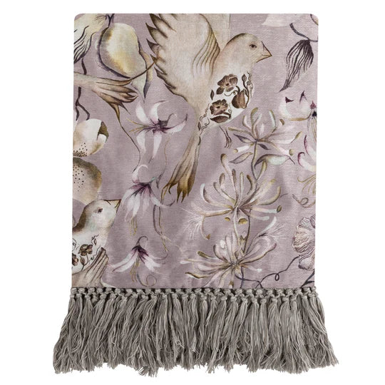 Floella Printed Fringe Throw, Floral, Purple, Viola