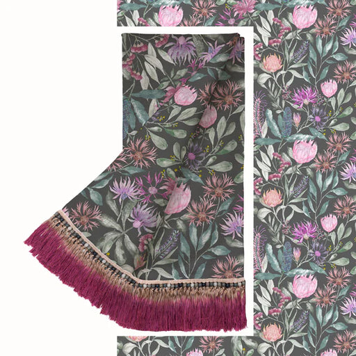 Fortazela Velvet Throw, Botanical, Print, Pink, Onyx