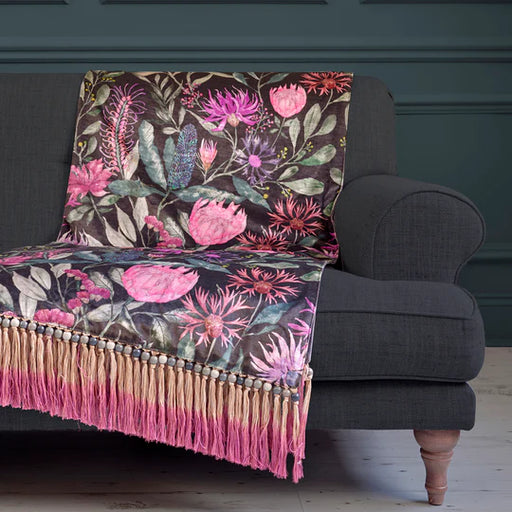 Fortazela Velvet Throw, Botanical, Print, Pink, Onyx