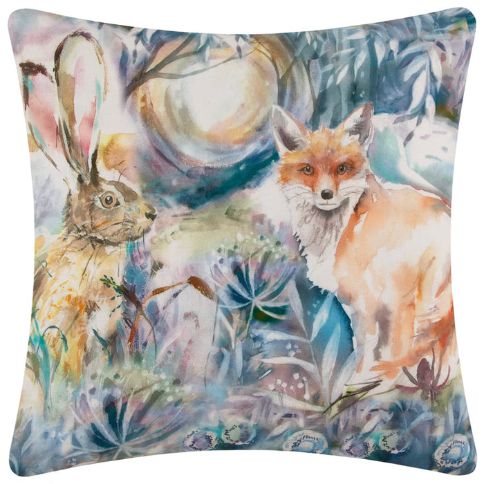 Waterproof Outdoor Cushion, Fox And Hare Design, True Blue