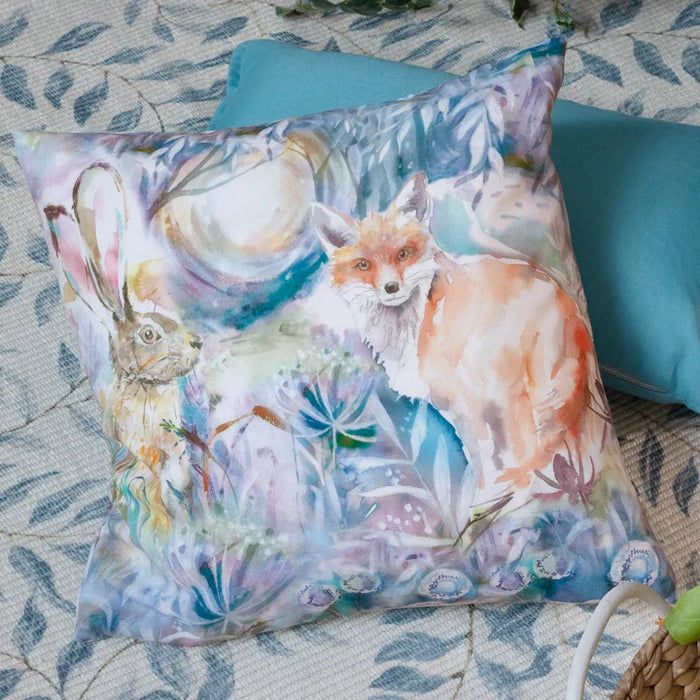 Waterproof Outdoor Cushion, Fox And Hare Design, True Blue