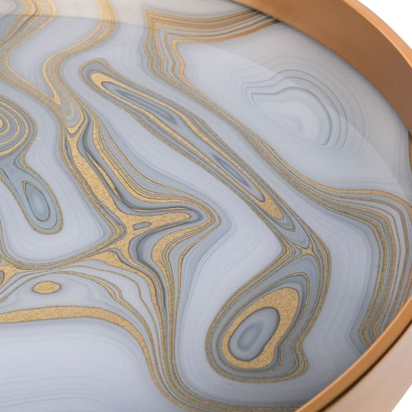 Gold Swirl Round Trays - Marble Effect with Gold Rim - Set of 2