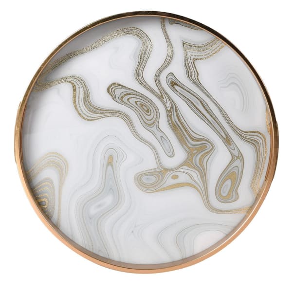 Gold Swirl Round Trays - Marble Effect with Gold Rim - Set of 2