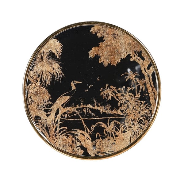 Black & Gold Nature Scene Round Drinks Coasters - S/4