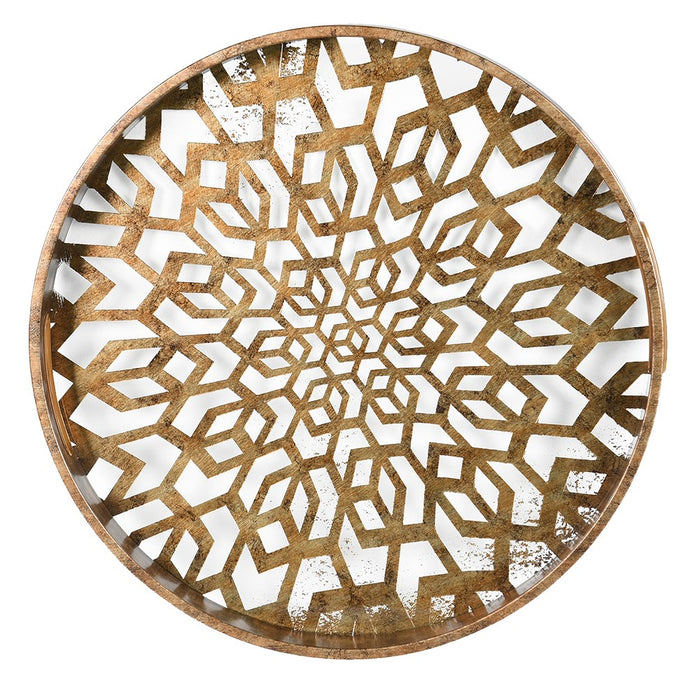 Geometric Gold Moroccan Style Decorative Tray - 36cm