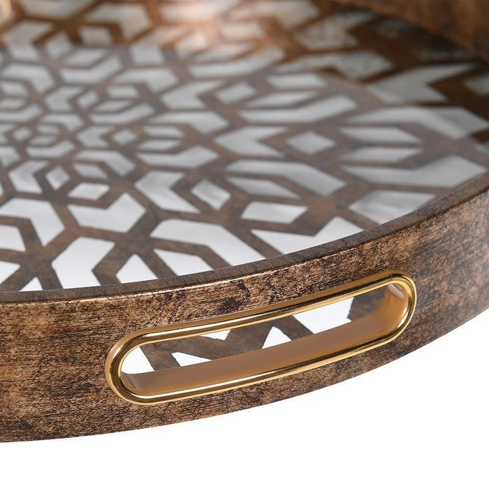 Geometric Gold Moroccan Style Decorative Tray - 36cm