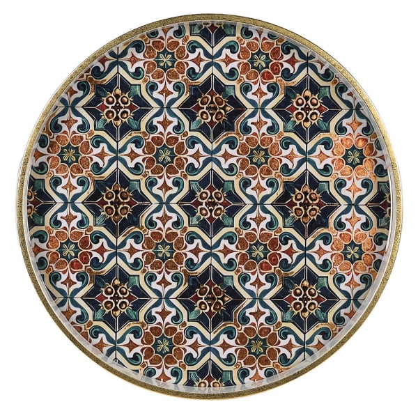 Mediterranean Mosaic Decorative Tray with Blue, Orange, Green - 36cm