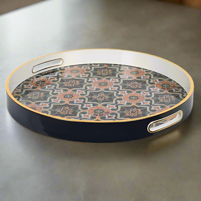 Mediterranean Mosaic Decorative Tray with Blue, Orange, Green - 36cm