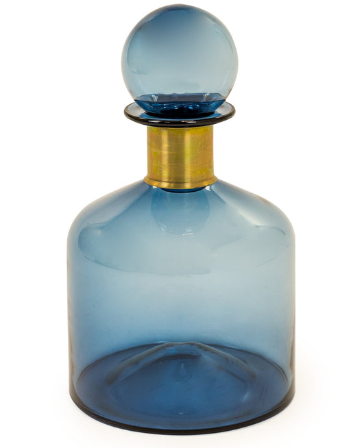 Apothecary Large Bottle, Blue Glass, Metal Gold, Band, 38 x 22 cm