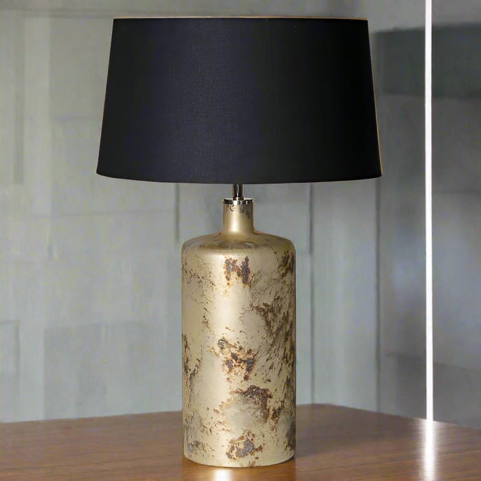 Gold Distressed Glass Table Lamp with Black Shade