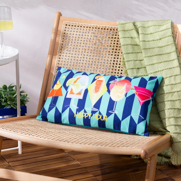 Waterproof Outdoor Cushion, Happy Hour Design, Blue