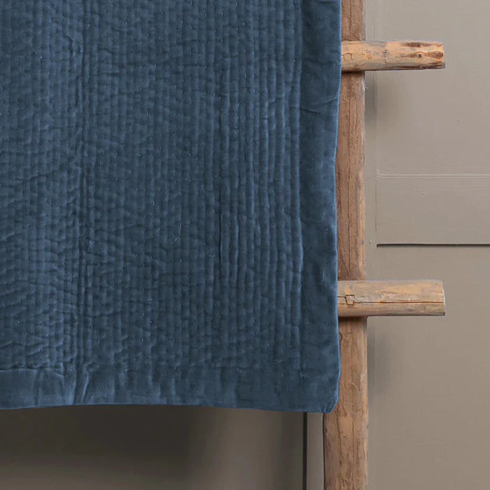 Haze Velvet Quilted Throw, Stripe, Bluebell