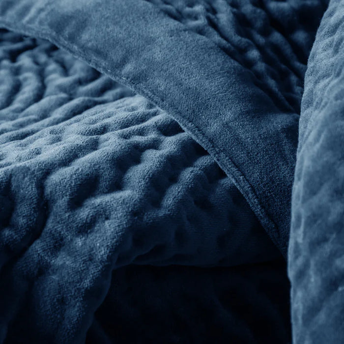 Haze Velvet Quilted Throw, Stripe, Bluebell