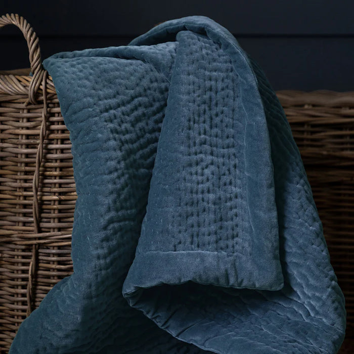 Haze Velvet Quilted Throw, Stripe, Bluebell