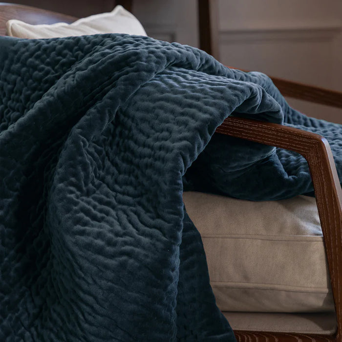 Haze Velvet Quilted Throw, Stripe, Bluebell