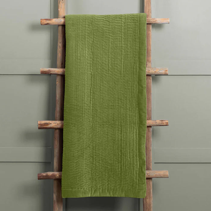 Haze Velvet Quilted Throw, Stripe, Grass Green, (Due Back In 14/04/25)