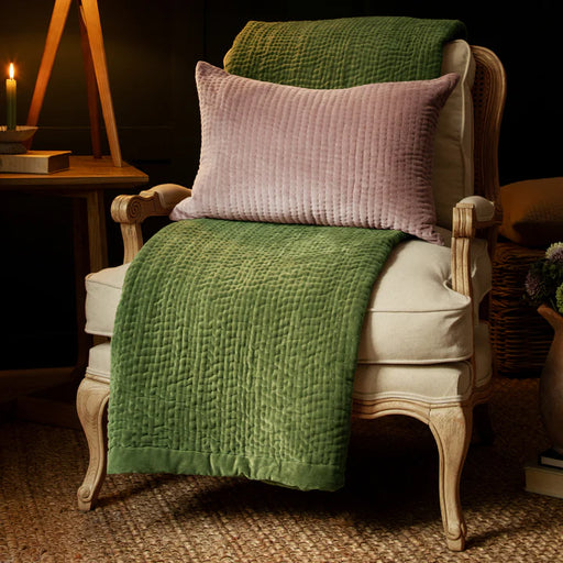 Haze Velvet Quilted Throw, Stripe, Grass Green