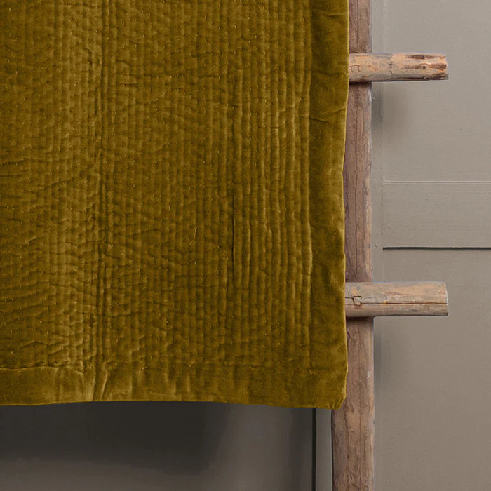 Haze Velvet Quilted Throw, Stripe, Mustard, Yellow