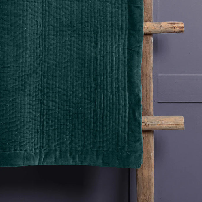 Haze Velvet Quilted Throw, Stripe, Ocean Blue