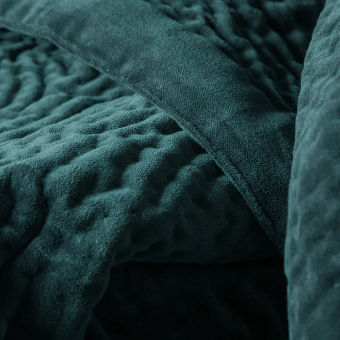 Haze Velvet Quilted Throw, Stripe, Ocean Blue