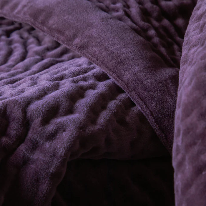 Haze Velvet Quilted Throw, Stripe, Purple, Plum