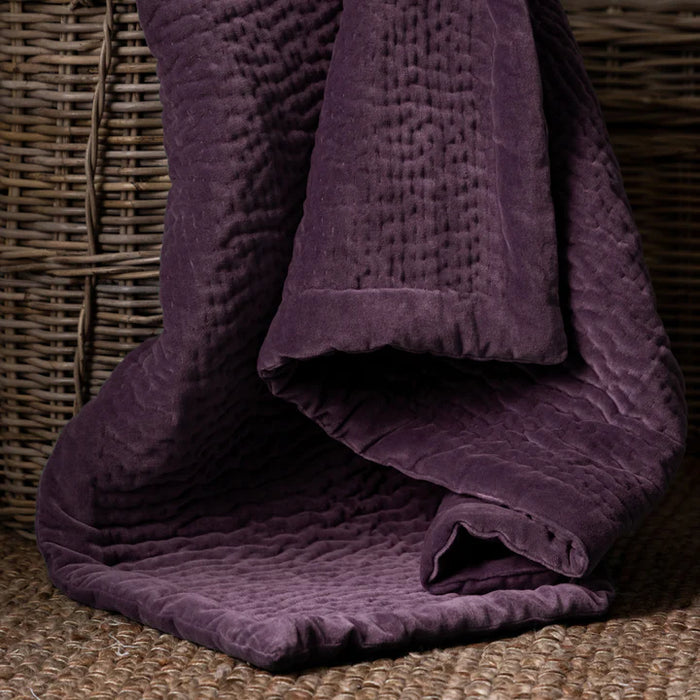 Haze Velvet Quilted Throw, Stripe, Purple, Plum