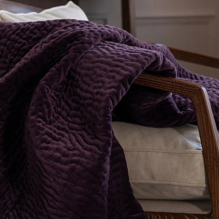 Haze Velvet Quilted Throw, Stripe, Purple, Plum