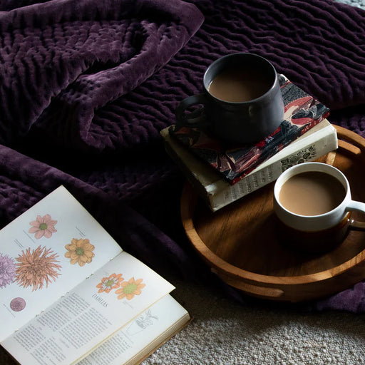 Haze Velvet Quilted Throw, Stripe, Purple, Plum