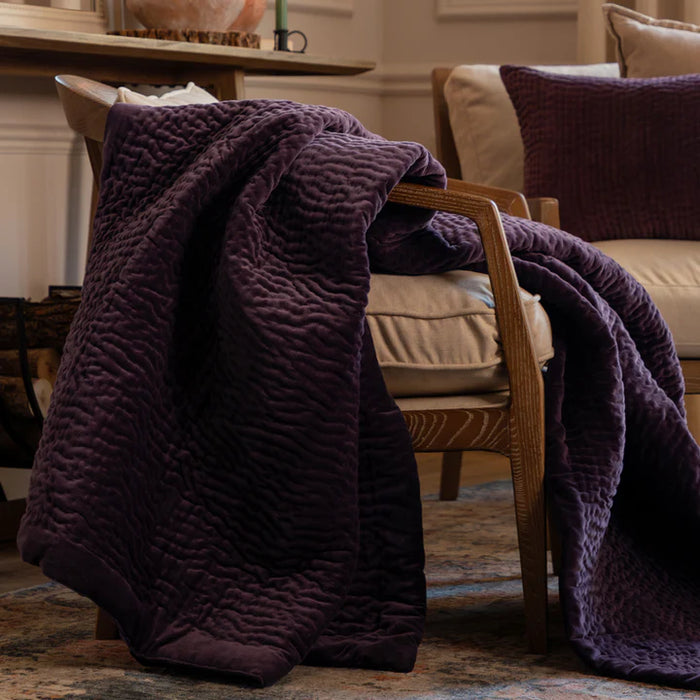 Haze Velvet Quilted Throw, Stripe, Purple, Plum