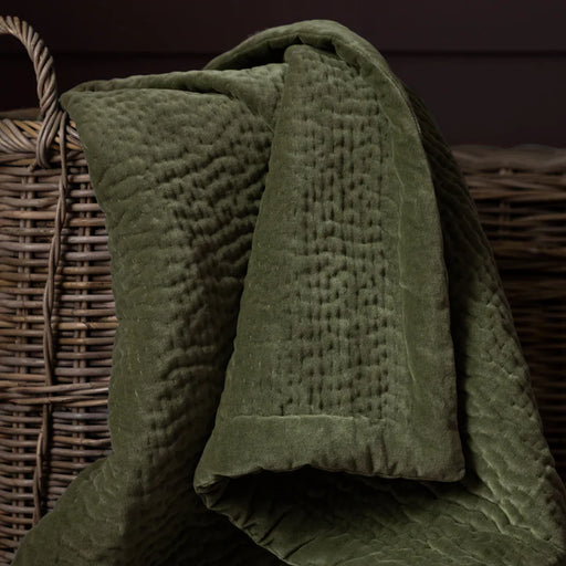 Haze Velvet Quilted Throw, Stripe, Sage, Green