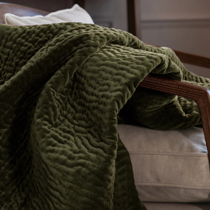 Haze Velvet Quilted Throw, Stripe, Sage, Green ( Due Back In 14/04/2025 )