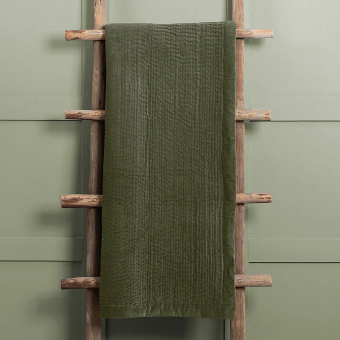 Haze Velvet Quilted Throw, Stripe, Sage, Green ( Due Back In 14/04/2025 )