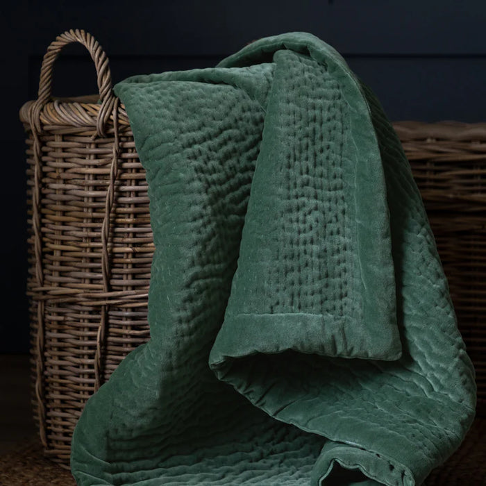 Haze Velvet Quilted Throw, Stripe, Green, Seafoam