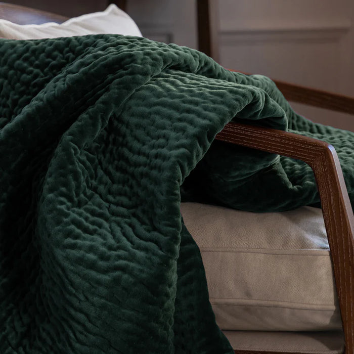 Haze Velvet Quilted Throw, Stripe, Green, Seafoam ( Due Back In 14/04/2025 )