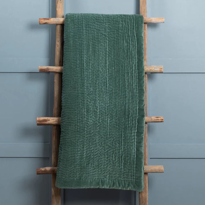 Haze Velvet Quilted Throw, Stripe, Green, Seafoam ( Due Back In 14/04/2025 )