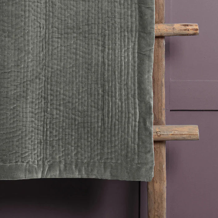 Haze Velvet Quilted Throw, Stripe, Grey, Steel