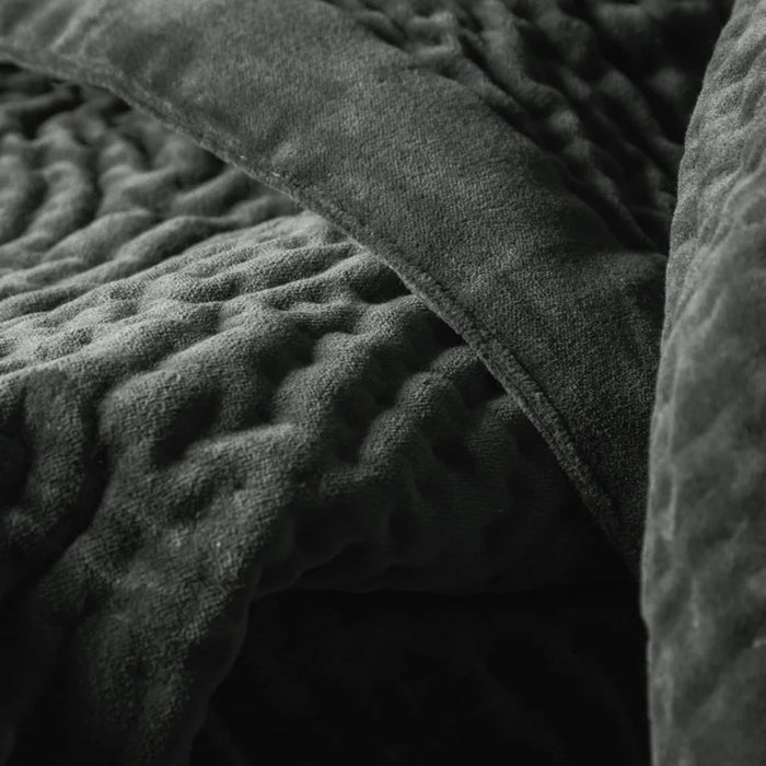 Haze Velvet Quilted Throw, Stripe, Grey, Steel