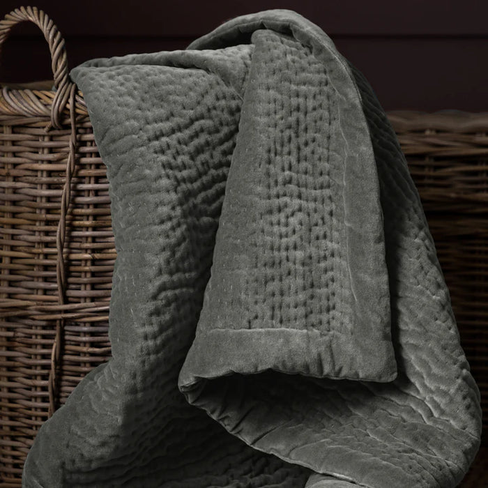 Haze Velvet Quilted Throw, Stripe, Grey, Steel