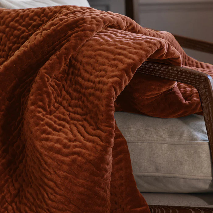 Haze Velvet Quilted Throw, Stripe, Orange, Sunset ( Due Back In 14/04/2025 )