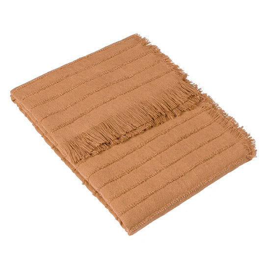 Hazie Woven Fringed Throw, Stripe, Brown, Cinnamon