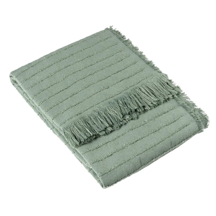 Hazie Woven Fringed Throw, Stripe, Green, Eucalyptus