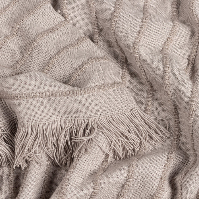 Hazie Woven Fringed Throw, Stripe, Grey, Griege