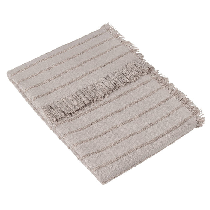 Hazie Woven Fringed Throw, Stripe, Grey, Griege