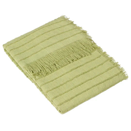 Hazie Woven Fringed Throw, Stripe, Green, Pistachio