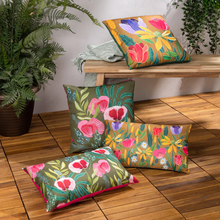 Waterproof Outdoor Cushion, House of Bloom Celandine Design, Saffron