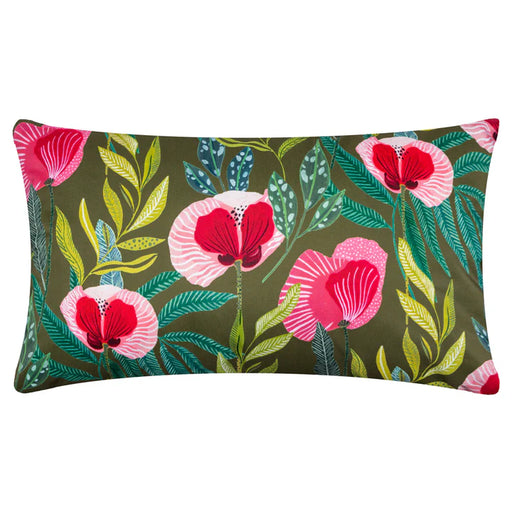 Waterproof Outdoor Cushion, House of Bloom Poppy Design, Olive