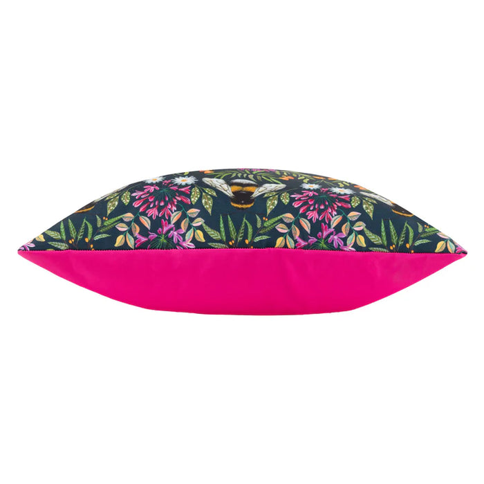 Waterproof Outdoor Cushion, House of Bloom Zinnia Bee Design, Navy